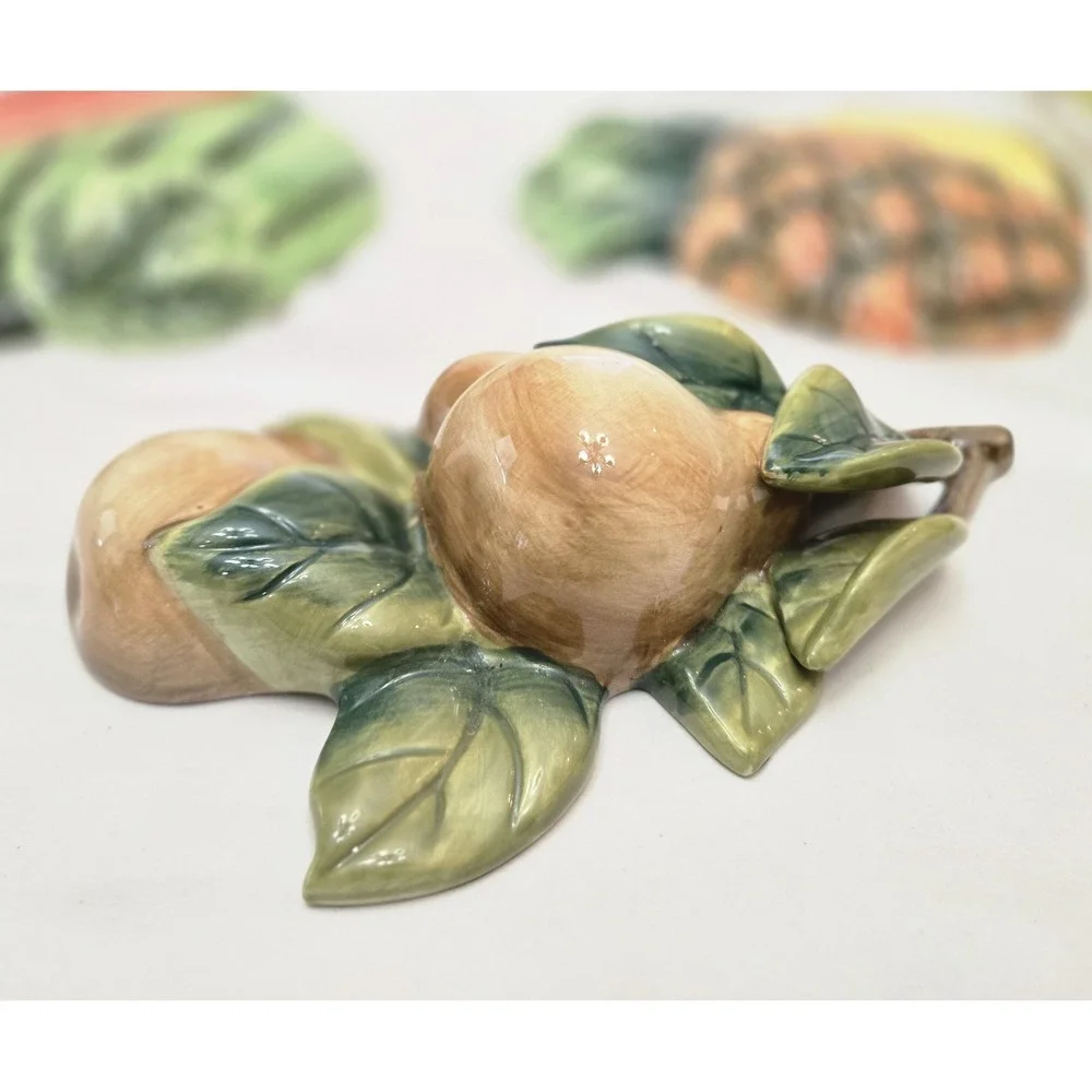 3 Vintage Hand Painted Ceramic 3D Fruit Wall‎ Hanging Home Decor 7 - 8 Inches